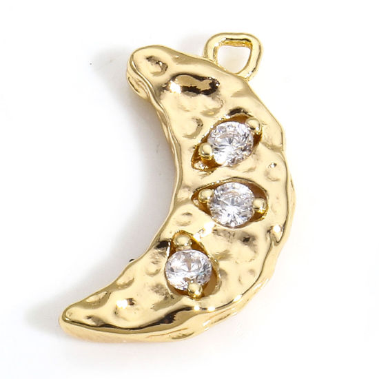 Immagine di 2 Pz Ottone Galassia Charms Luna 18K Vero Oro Placcato Trasparente Cubic Zirconiae 16mm x 9mm