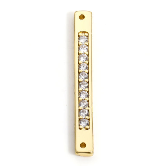 Image de 2 Pcs Connecteurs Pendentifs Breloques Géométrique en Laiton Rectangle Plaqué Or Véritable 18K Micro Pave à Zircone Cubique Clair 32mm x 4mm