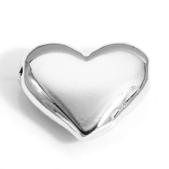 Picture of 2 PCs Brass Valentine's Day Charms Real Platinum Plated Heart 3D 14.5mm x 12mm