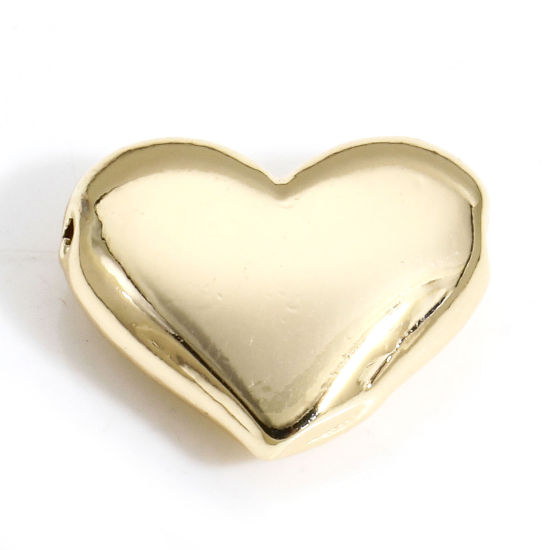 Picture of 2 PCs Brass Valentine's Day Charms 18K Real Gold Plated Heart 3D 14.5mm x 12mm