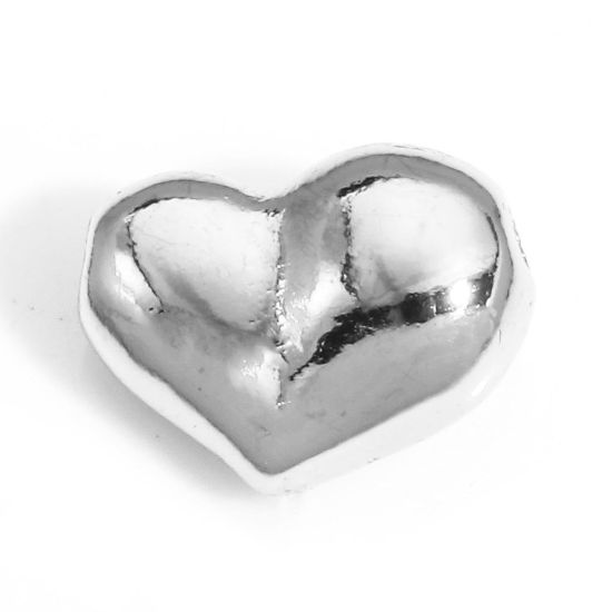 Picture of 2 PCs Brass Valentine's Day Charms Real Platinum Plated Heart 3D 12mm x 9mm