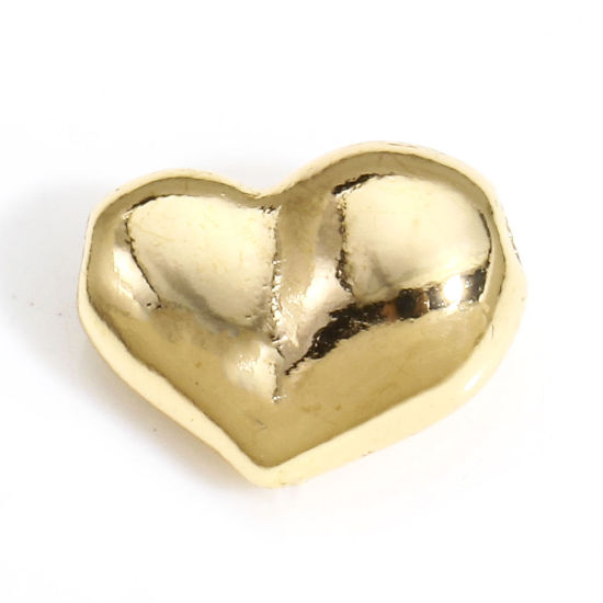 Picture of 2 PCs Brass Valentine's Day Charms 18K Real Gold Plated Heart 3D 12mm x 9mm