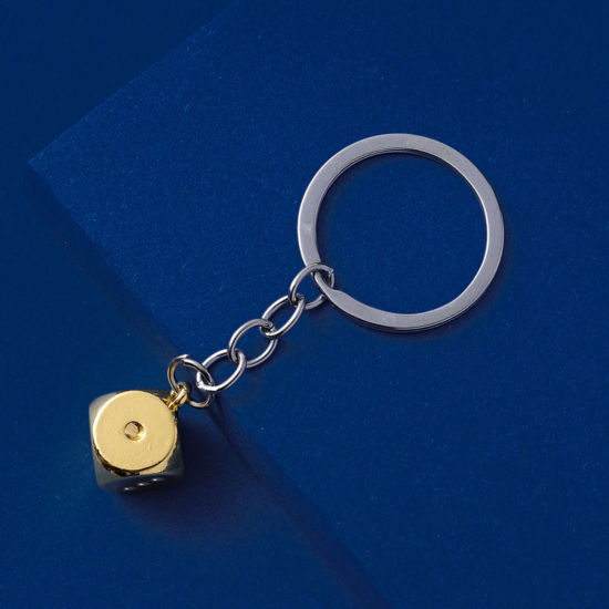 Picture of 1 Piece Retro Keychain & Keyring Gold Plated Dice 8cm