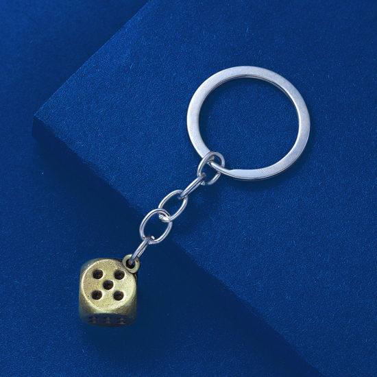 Bild von 1 Stück Retro Schlüsselkette & Schlüsselring Bronzefarbe Würfel 8cm