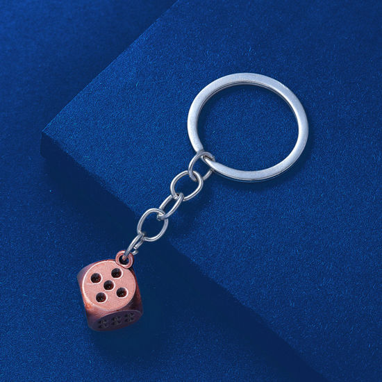 Bild von 1 Stück Retro Schlüsselkette & Schlüsselring Rotkupferfarbe Würfel 8cm