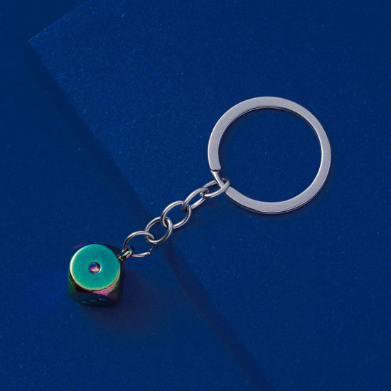 Bild von 1 Stück Retro Schlüsselkette & Schlüsselring Bunt Würfel 8cm