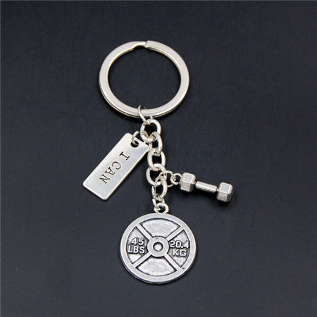 Image de 1 Pièce Porte-Clés Sport Argent Vieilli Haltère Mots" I Can " 8cm