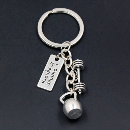 Image de 1 Pièce Porte-Clés Sport Argent Vieilli Haltère Mots" I Choose Strength " 8cm