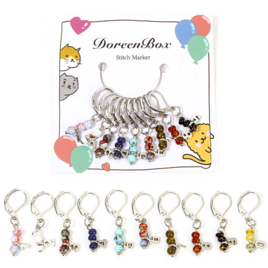 Bild von 1 Set ( 10 Stücke/Set) Zinklegierung + Legierung Stricken Stitch Markers Nummer Silberfarbe Bunt 3.3cm
