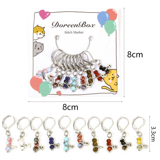 Bild von 1 Set ( 10 Stücke/Set) Zinklegierung + Legierung Stricken Stitch Markers Nummer Silberfarbe Bunt 3.3cm