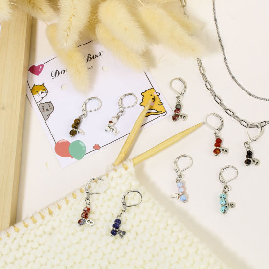 Bild von 1 Set ( 10 Stücke/Set) Zinklegierung + Legierung Stricken Stitch Markers Nummer Silberfarbe Bunt 3.3cm