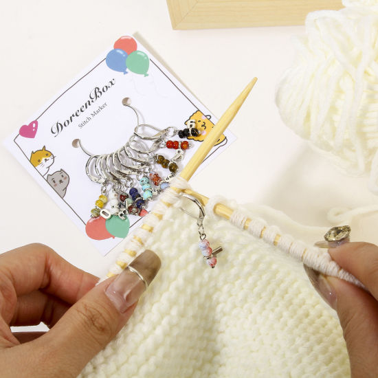 Bild von 1 Set ( 10 Stücke/Set) Zinklegierung + Legierung Stricken Stitch Markers Nummer Silberfarbe Bunt 3.3cm