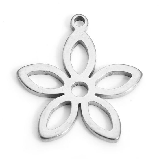 10 個 304ステンレス鋼 チャーム フラワー シルバートーン 16mm x 14mm、 の画像