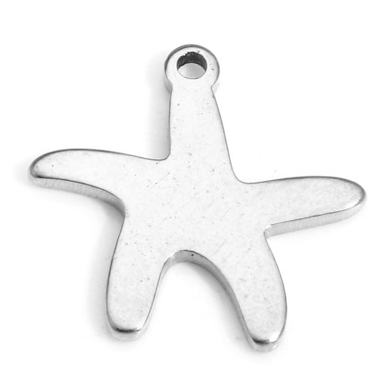 Picture of 10 PCs 304 Stainless Steel Ocean Jewelry Charms Silver Tone Star Fish 14mm x 14mm