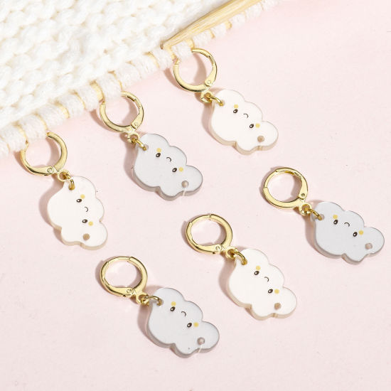 Bild von 1 Set ( 6 Stücke/Set) Zinklegierung & ABS Plastik Stricken Stitch Markers Wolke Vergoldet Bunt 3.5cm