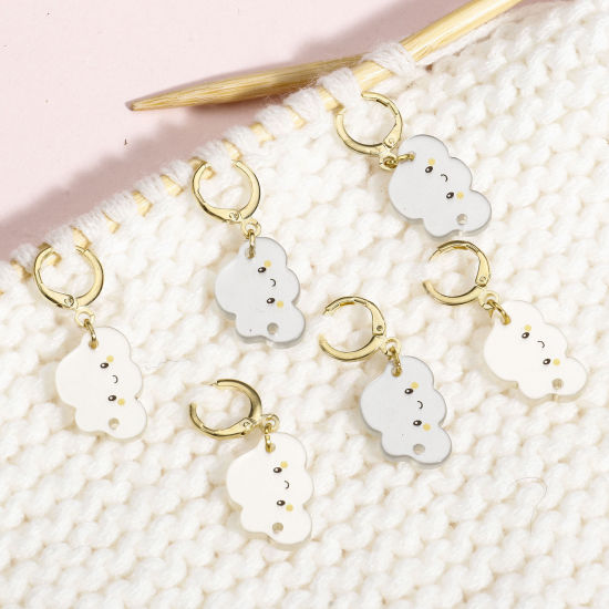 Bild von 1 Set ( 6 Stücke/Set) Zinklegierung & ABS Plastik Stricken Stitch Markers Wolke Vergoldet Bunt 3.5cm