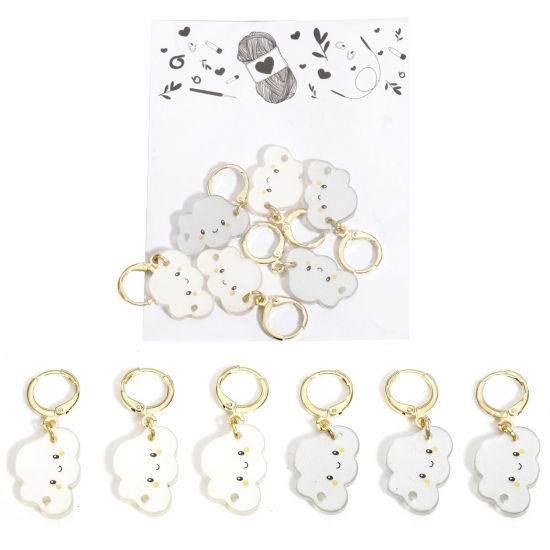 Bild von 1 Set ( 6 Stücke/Set) Zinklegierung & ABS Plastik Stricken Stitch Markers Wolke Vergoldet Bunt 3.5cm