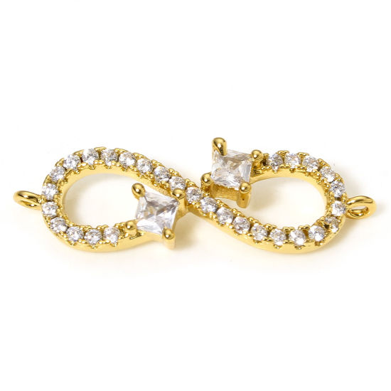 Immagine di 1 Pz Ottone Pendenti Charms Connettori Accessori Simbolo di Infinito 18K Vero Oro Placcato Micro Spianare Trasparente Cubic Zirconiae 24mm x 7mm