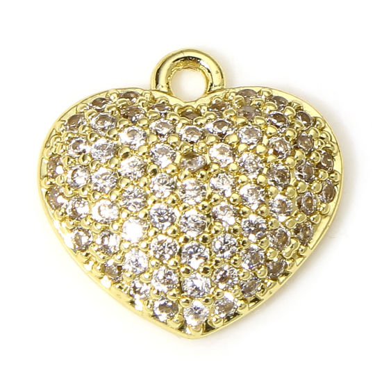 Image de 1 Pièce Breloques La Saint Valentin en Laiton Cœur Plaqué Or Véritable 18K Micro Pave à Zircone Cubique Clair 11mm x 11mm