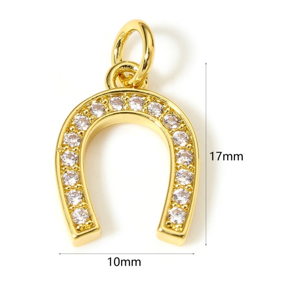 Image de 1 Pièce Breloques en Laiton Empreintes de Cheval Plaqué Or Véritable 18K Micro Pave à Zircone Cubique Clair 17mm x 10mm