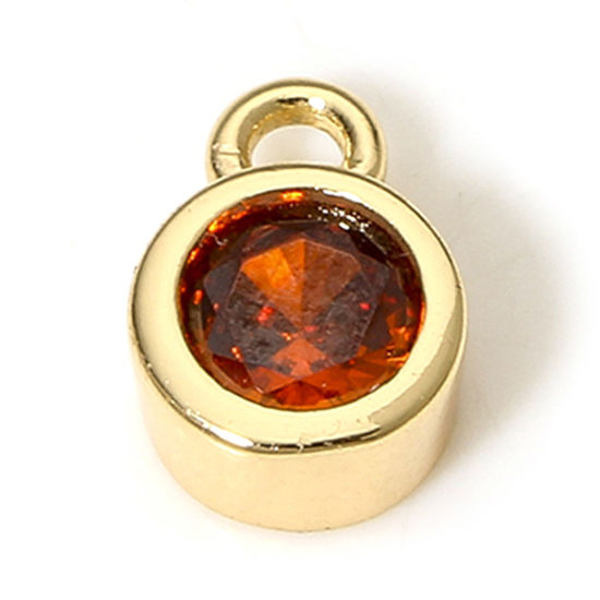 Immagine di 2 Pz Ecologico Ottone Pietre Nascita Charms Tondo 18K Vero Oro Placcato Gennaio Vino Rosso Cubic Zirconiae 8mm x 5.5mm