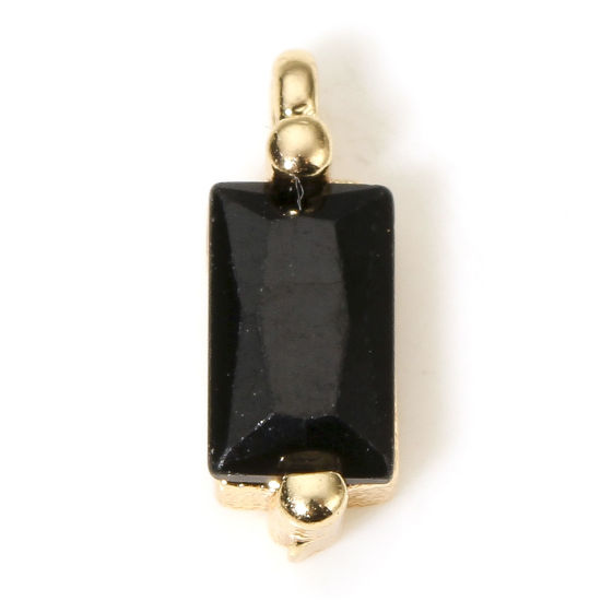 Imagen de 5 Unidades Respetuoso del Medio Ambiente Latón Geométrico Colgantes Charms Rectángulo 18K Oro Real Chapado Negro Circón Artificial 8.5mm x 3mm