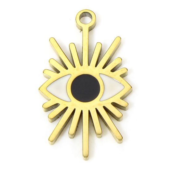 Immagine di 1 Pz Placcatura Sottovuoto PVD Ecologica 304 Acciaio Inossidabile Religione Ciondoli Occhi 18K Vero Oro Placcato Nero & Bianco Smalto 20mm x 12mm