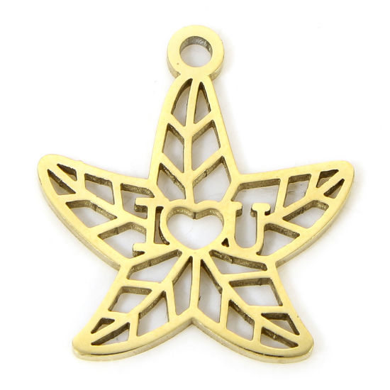 Image de 1 Piece Eco-friendly Vacuum Plating 304 Stainless Steel Simple Charms Gold Plated Pentagram Star Leaf Hollow 16.5mm x 15mm