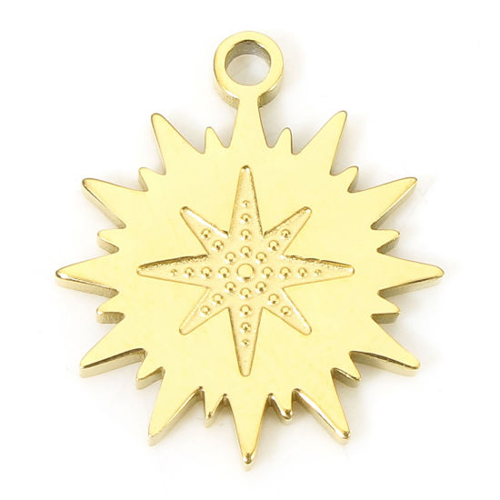 Picture of 1 Piece Eco-friendly Vacuum Plating 304 Stainless Steel Galaxy Charms Gold Plated Star Sunshine 15mm x 13mm