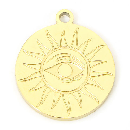 Picture of 1 Piece Eco-friendly Vacuum Plating 304 Stainless Steel Galaxy Charms Gold Plated Round Sun 17mm x 15mm