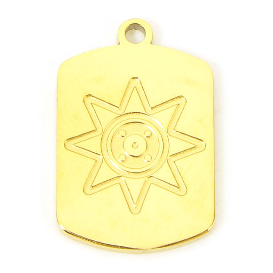 Bild von 1 Piece Eco-friendly Vacuum Plating 304 Stainless Steel Galaxy Charms Gold Plated Rectangle Eight Pointed Star 18.5mm x 12mm