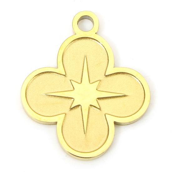 Bild von 1 Piece Eco-friendly Vacuum Plating 304 Stainless Steel Galaxy Charms Gold Plated Flower Eight Pointed Star 17.5mm x 15mm