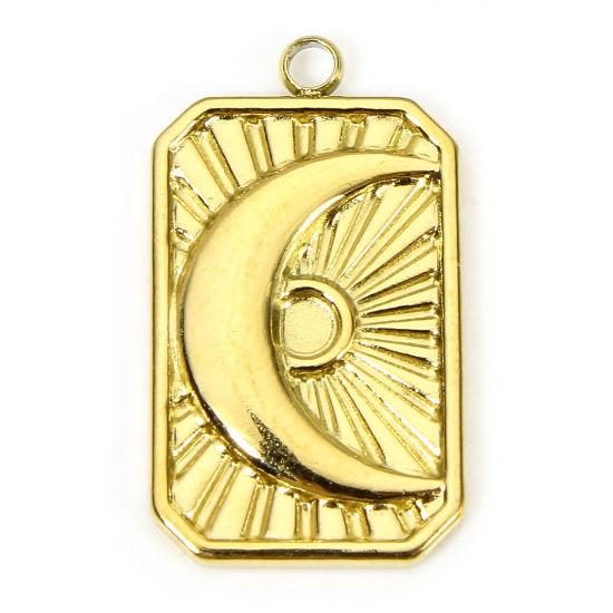Image de 1 Piece Eco-friendly Vacuum Plating 304 Stainless Steel Galaxy Charms Gold Plated Rectangle Sun & Moon 24mm x 13.5mm