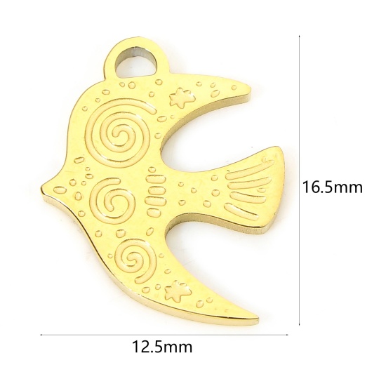 Imagen de 1 Unidad Recubrimiento al Vacío PVD Ecológico 304 Acero Inoxidable Estilo Pastoral Colgantes Golondrina 18K Oro Real Chapado Hélice 16.5mm x 12.5mm
