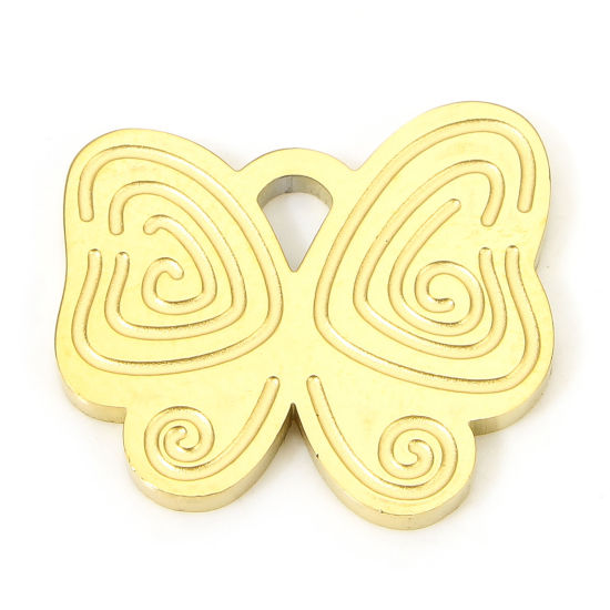 Imagen de 1 Unidad Recubrimiento al Vacío PVD Ecológico 304 Acero Inoxidable Estilo Pastoral Colgantes Mariposa 18K Oro Real Chapado Hélice 15mm x 13mm