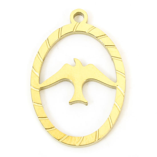 Imagen de 1 Unidad Recubrimiento al Vacío PVD Ecológico 304 Acero Inoxidable Estilo Pastoral Colgantes Óvalo 18K Oro Real Chapado Paloma Hueco 21mm x 14mm