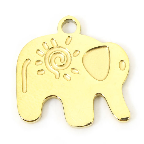 Imagen de 1 Unidad Recubrimiento al Vacío PVD Ecológico 304 Acero Inoxidable Estilo Pastoral Colgantes Elefante 18K Oro Real Chapado Hélice 15mm x 15mm