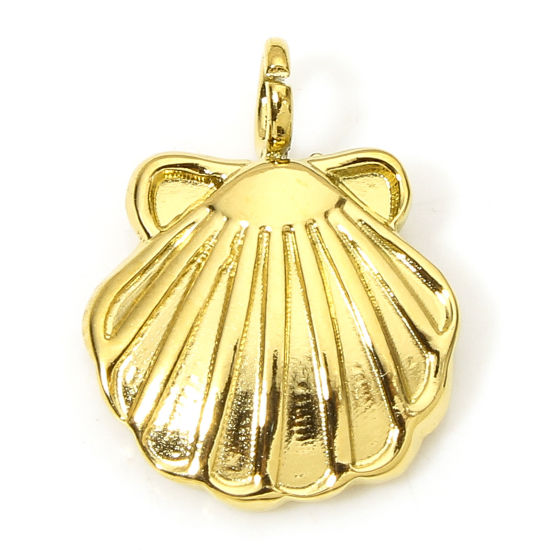 Picture of 1 Piece Eco-friendly Vacuum Plating 304 Stainless Steel Pastoral Style Charms Gold Plated Shell 13mm x 10mm