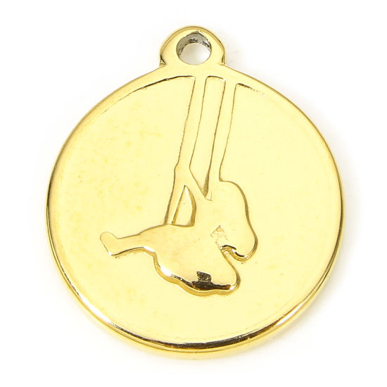 Imagen de 1 Unidad Recubrimiento al Vacío PVD Ecológico 304 Acero Inoxidable Estilo Pastoral Colgantes Ronda 18K Oro Real Chapado Chica 6.5mm x 14.5mm