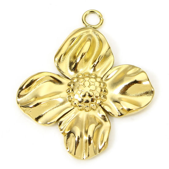 Imagen de 1 Unidad Recubrimiento al Vacío PVD Ecológico 304 Acero Inoxidable Estilo Pastoral Colgantes Flor 18K Oro Real Chapado 21.5mm x 18mm