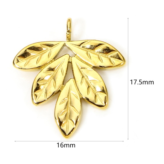 Imagen de 1 Unidad Recubrimiento al Vacío PVD Ecológico 304 Acero Inoxidable Estilo Pastoral Colgantes Hoja 18K Oro Real Chapado 17.5mm x 16mm
