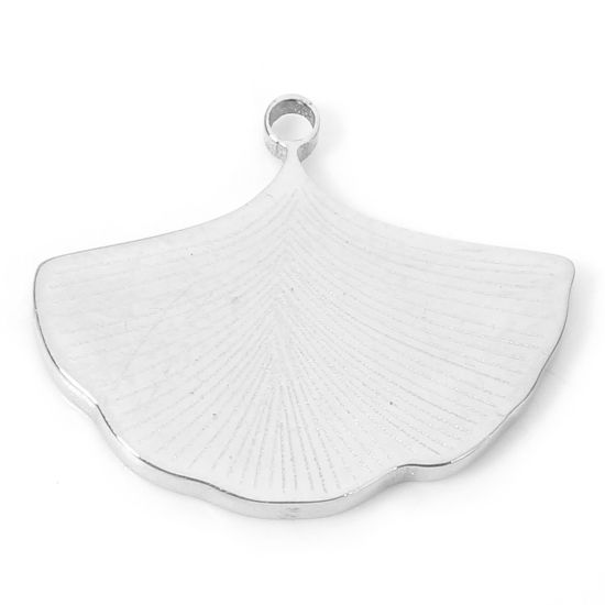 Picture of 1 Piece Eco-friendly 304 Stainless Steel Stylish Charms Silver Tone Gingko Leaf 15.5mm x 13mm