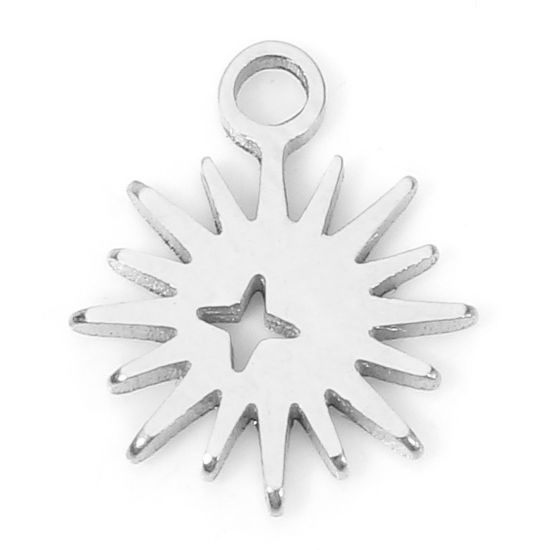 Picture of 1 Piece Eco-friendly 304 Stainless Steel Galaxy Charms Silver Tone Star Hollow 9.5mm x 8mm