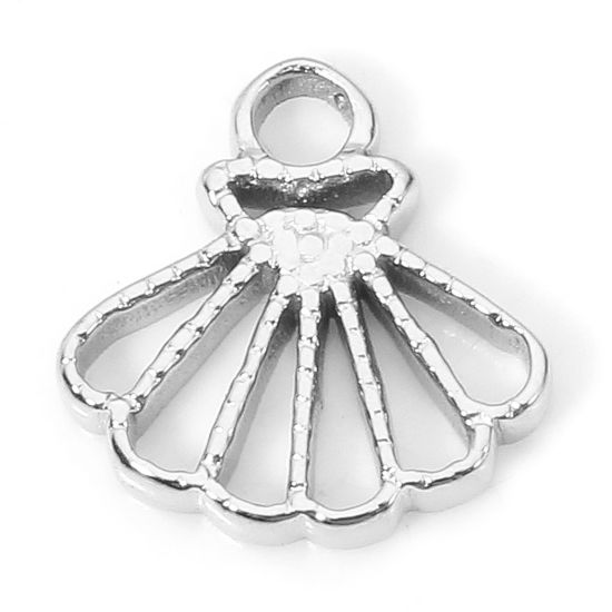 Picture of 1 Piece Eco-friendly 304 Stainless Steel Stylish Charms Silver Tone Skirt Hollow 10.5mm x 10mm
