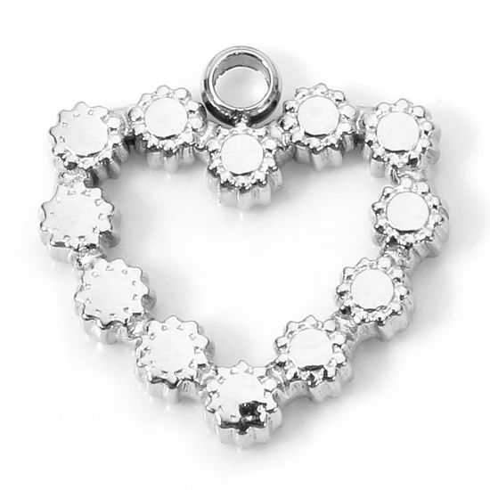 Изображение 1 Piece Eco-friendly 304 Stainless Steel Valentine's Day Charms Silver Tone Heart Hollow 12.5mm x 12mm