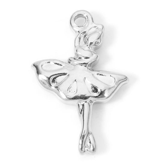 Picture of 1 Piece Eco-friendly 304 Stainless Steel Stylish Charms Silver Tone Ballerina 19mm x 12.5mm