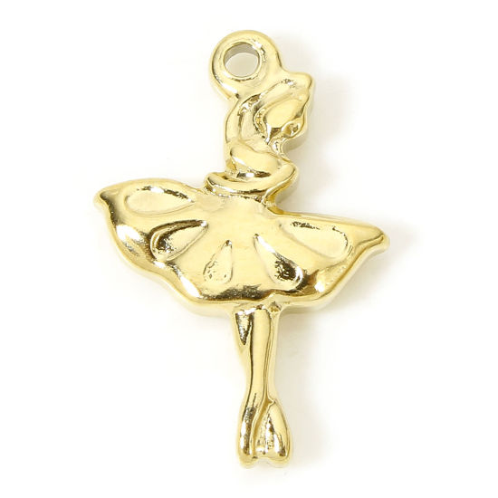 Picture of 1 Piece Vacuum Plating 304 Stainless Steel Stylish Charms Gold Plated Ballerina 19mm x 12.5mm