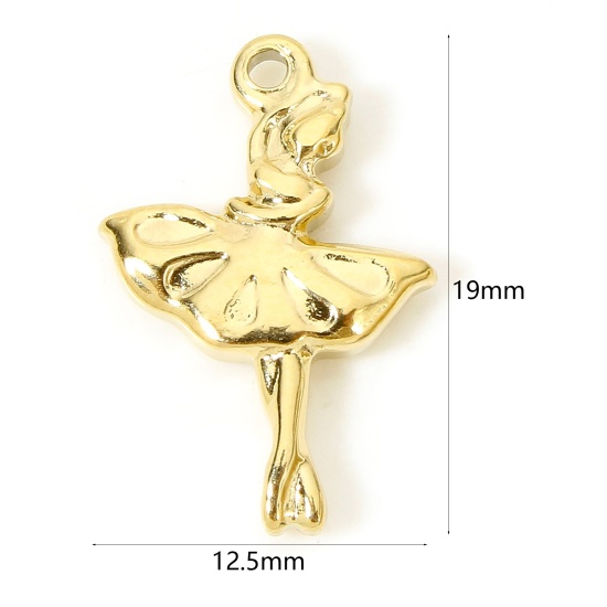 Picture of 1 Piece Vacuum Plating 304 Stainless Steel Stylish Charms Gold Plated Ballerina 19mm x 12.5mm