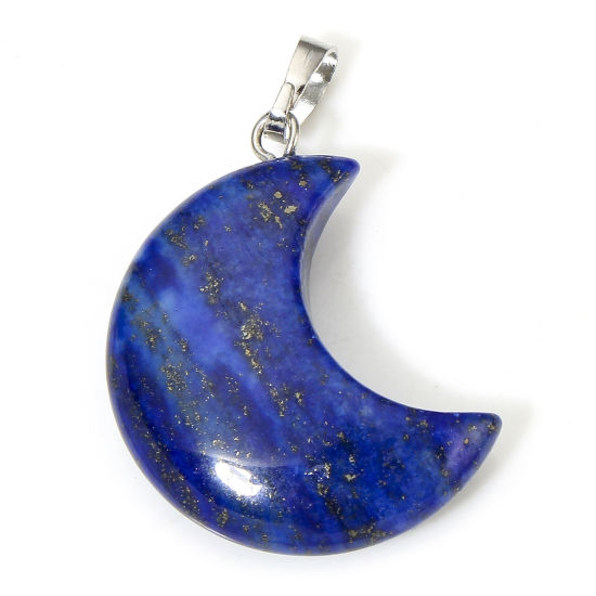 Image de 1 Pièce Breloques Galaxie en Lapis-Lazuli ( Naturel ) Demi Lune Bleu 3.5cm x 2.3cm