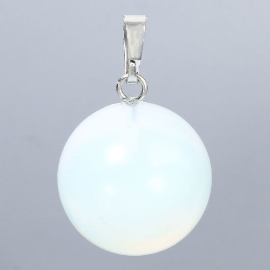 Picture of 1 Piece Opal ( Natural ) Charm Pendant White Ball 28mm x 18mm